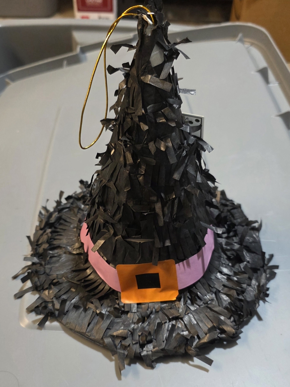 Black Witch Hat with Pink Band and Orange Buckle Mini Pinata